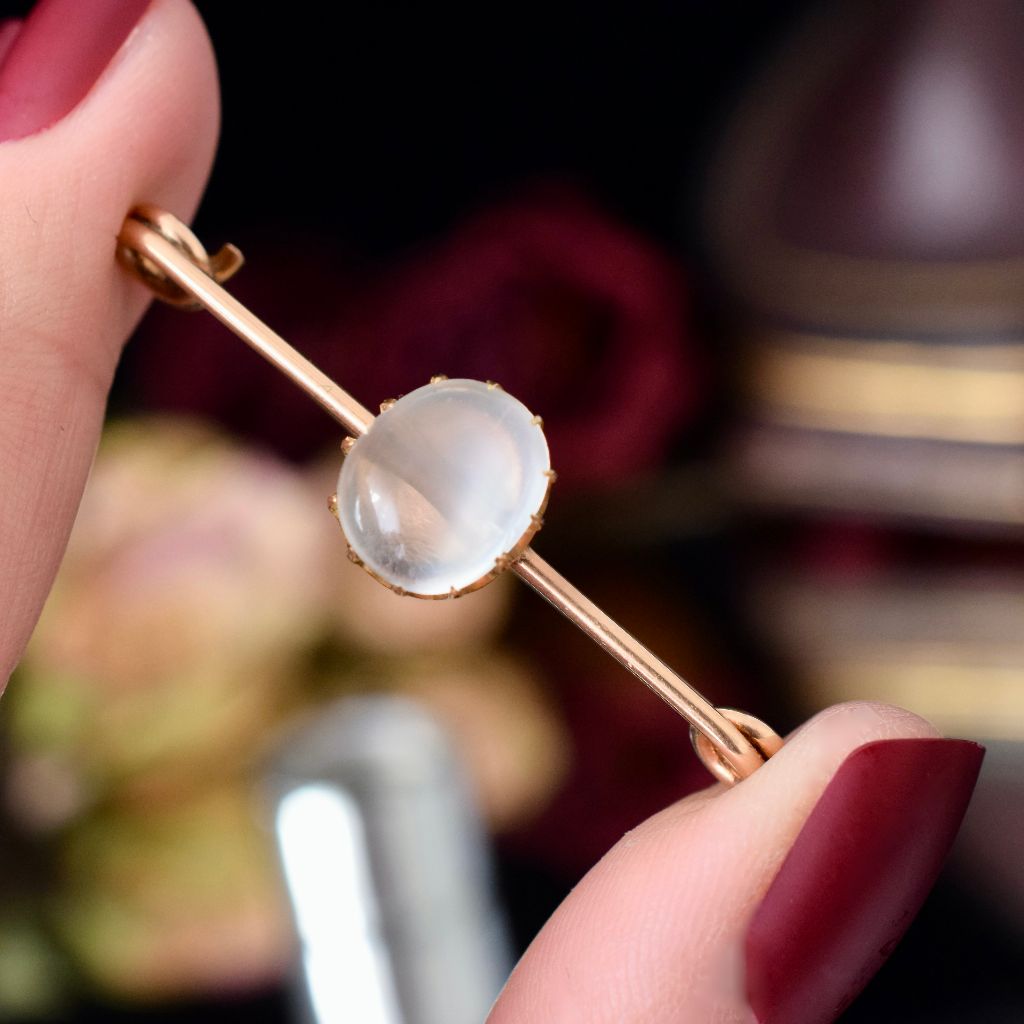 Antique Victorian/Early Edwardian 9ct Rose Gold Moonstone Brooch