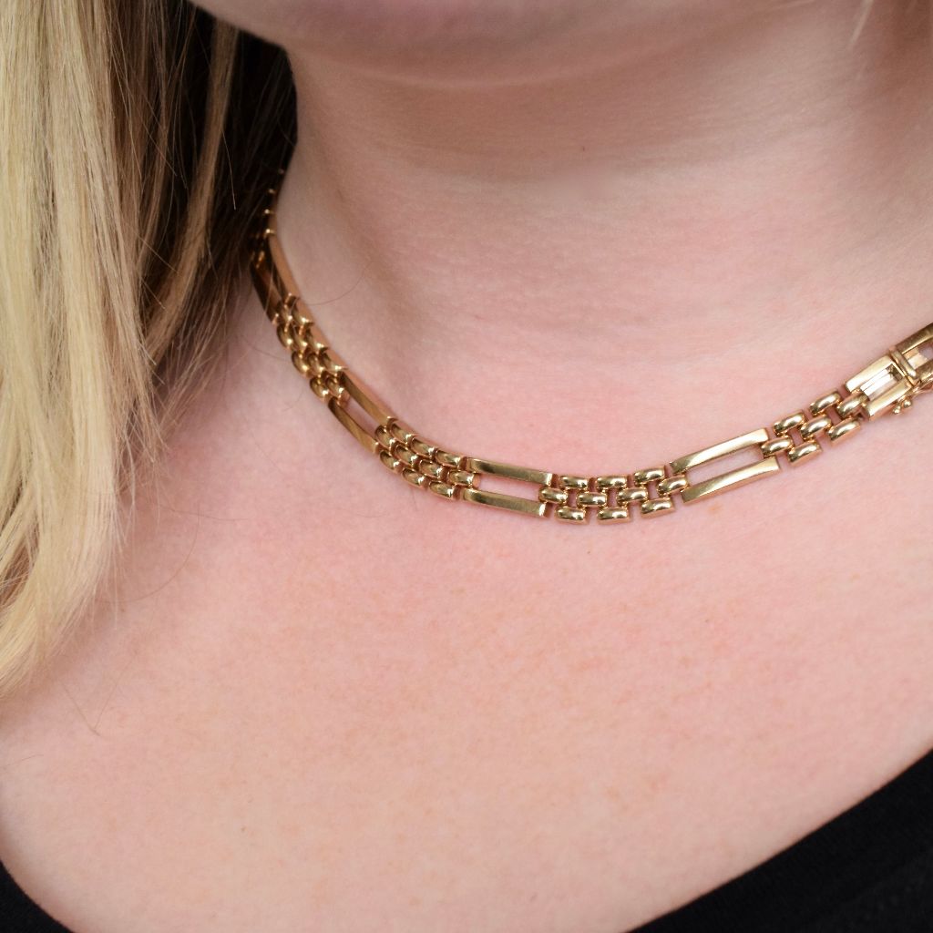 Vintage 9ct Yellow Gold ‘Gate-link’ Collar Necklace London 1993