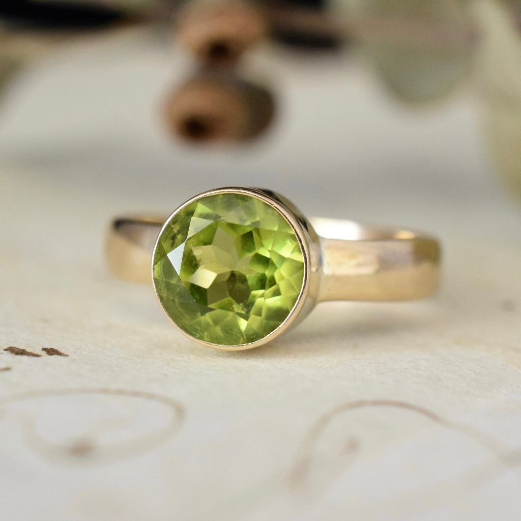 Modern 9ct Yellow Gold Natural Peridot Solitaire Ring