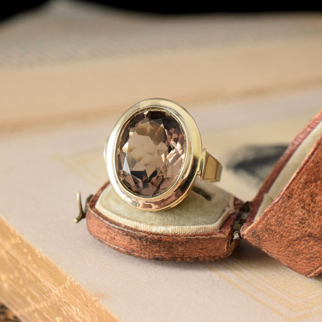 Vintage Retro Style 14ct Yellow Gold Smoky Quartz Ring 7.50ct