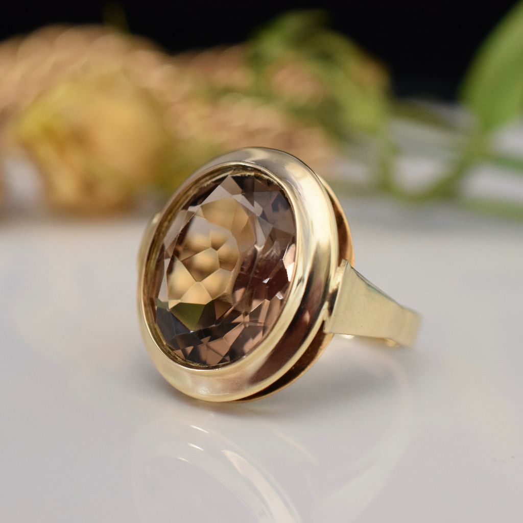 Vintage Retro Style 14ct Yellow Gold Smoky Quartz Ring 7.50ct