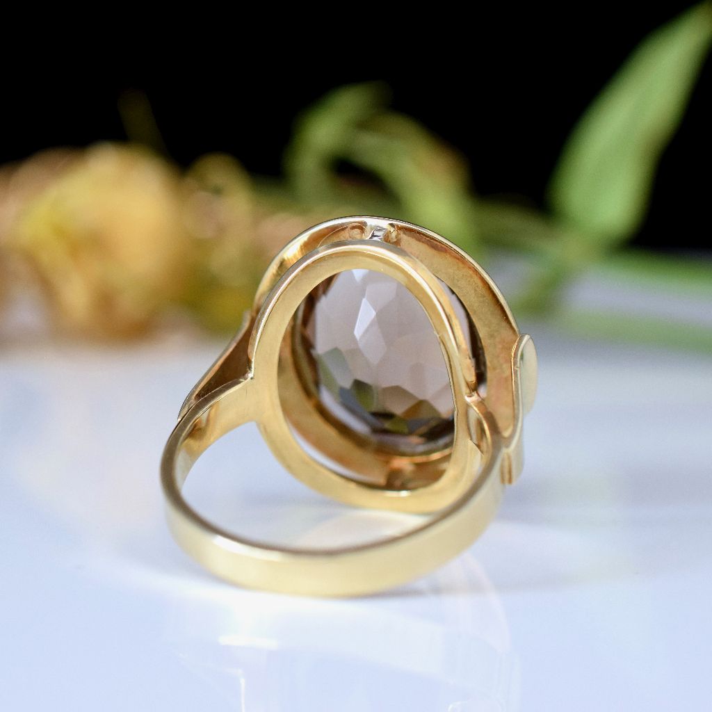 Vintage Retro Style 14ct Yellow Gold Smoky Quartz Ring 7.50ct