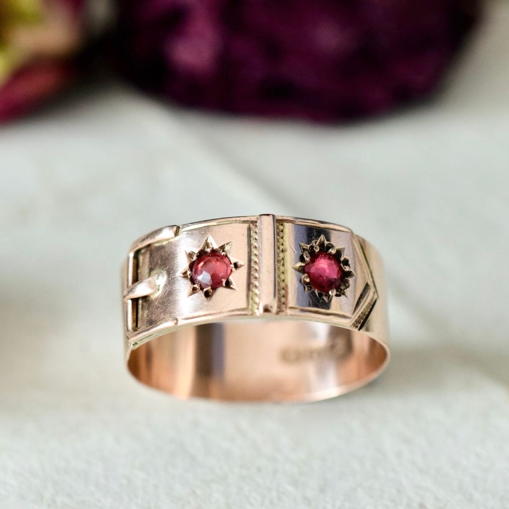 Antique Australian 9ct Rose Gold Garnet Doublet Ring By Willis and Sons Circa 1910