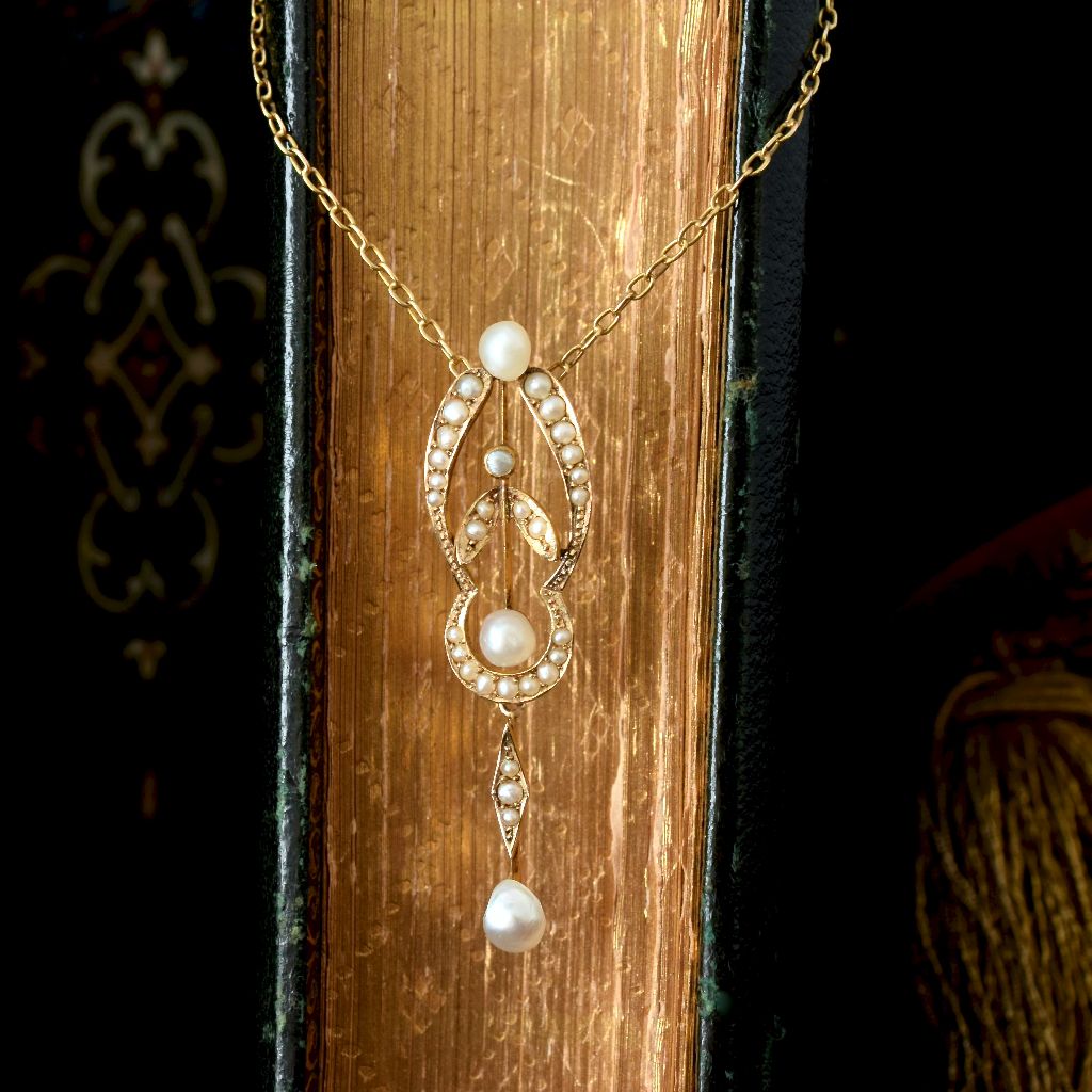 Antique Edwardian 15ct Yellow Gold Pearl Lavaliere Circa 1905