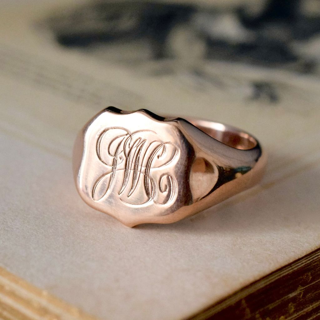 Antique Art Deco 9ct Rose Gold Signet Ring Birmingham 1925
