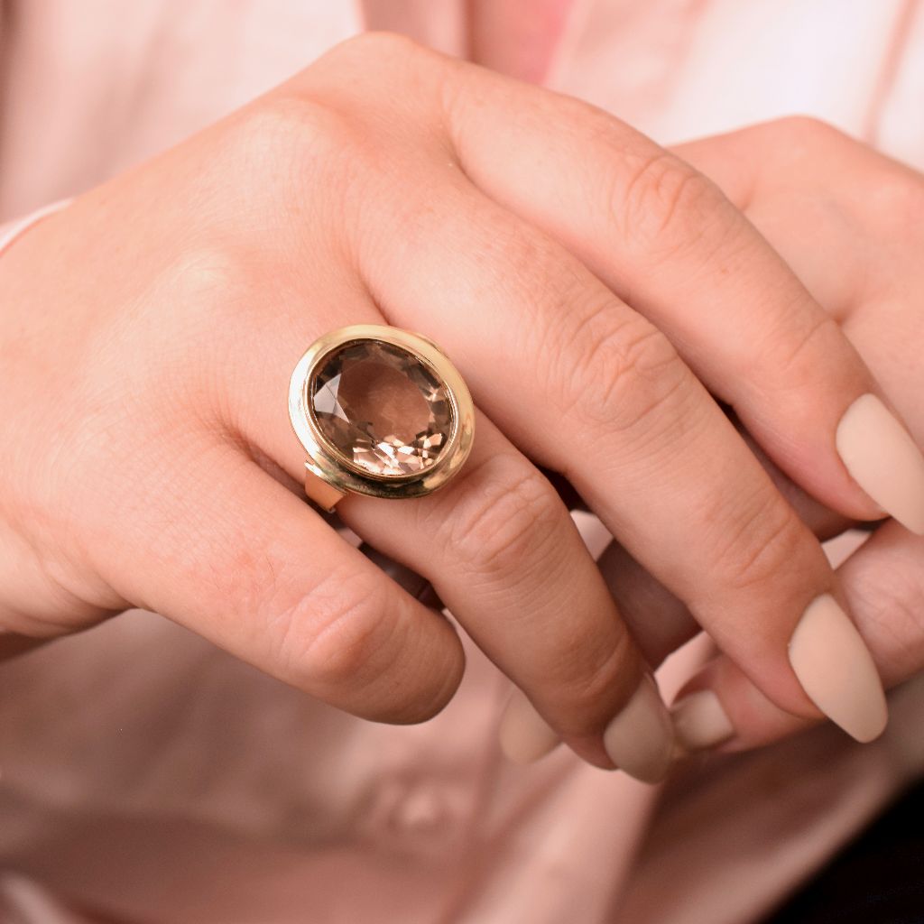 Vintage Retro Style 14ct Yellow Gold Smoky Quartz Ring 7.50ct