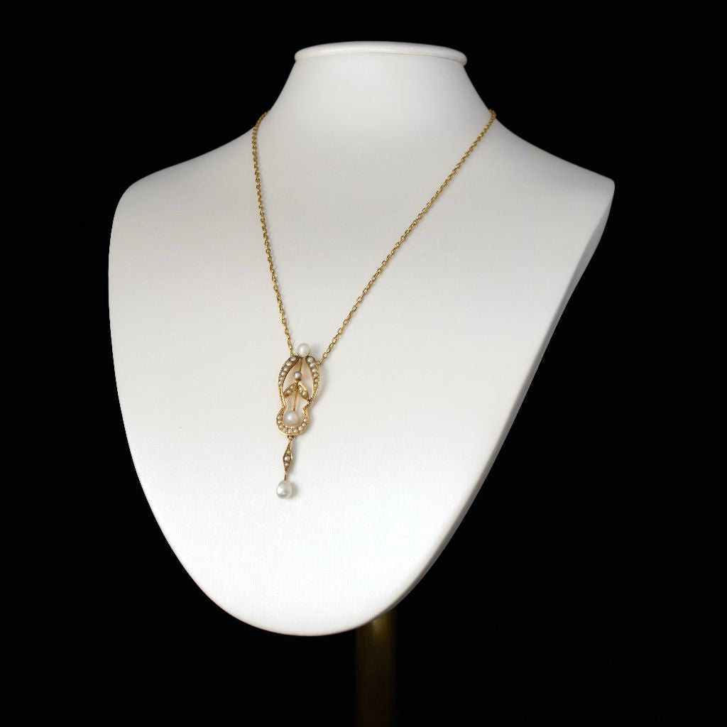 Antique Edwardian 15ct Yellow Gold Pearl Lavaliere Circa 1905