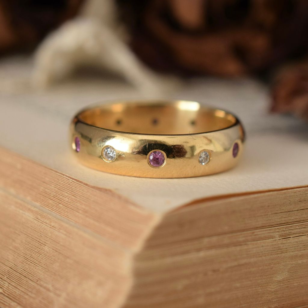 Modern 18ct Yellow Gold Ruby And Diamond Full Eternity Ring