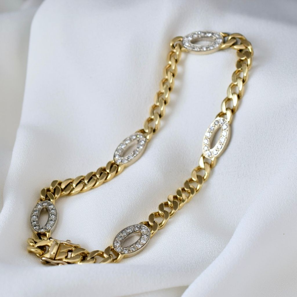 Modern 18ct Yellow Gold Curb-Link Diamond Panel Bracelet 0.60ct