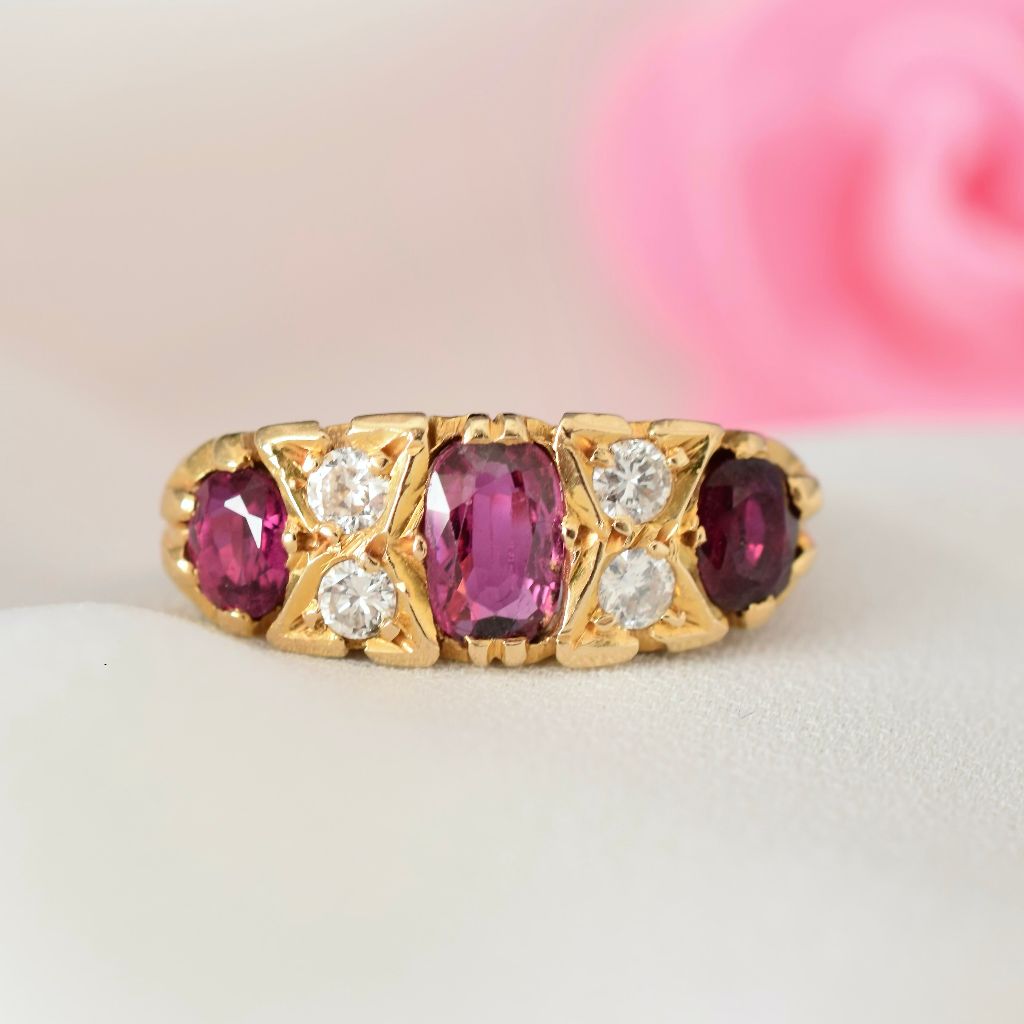 Modern Victorian Style 18ct Yellow Gold Natural Ruby And Diamond Ring (Included in purchase independent Valuation for - $11,000)