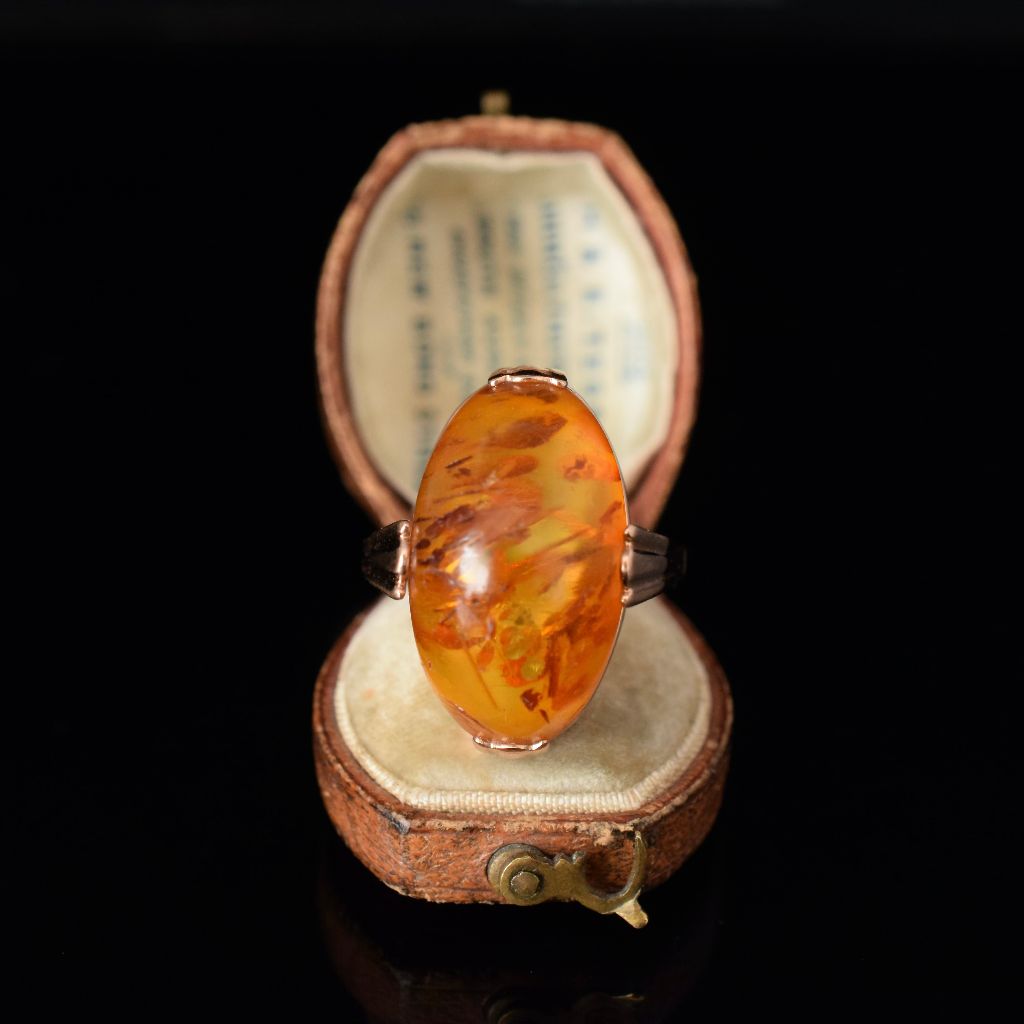 Vintage Soviet Russian 14ct Pink/Rose Gold Baltic Amber Ring Circa 1970