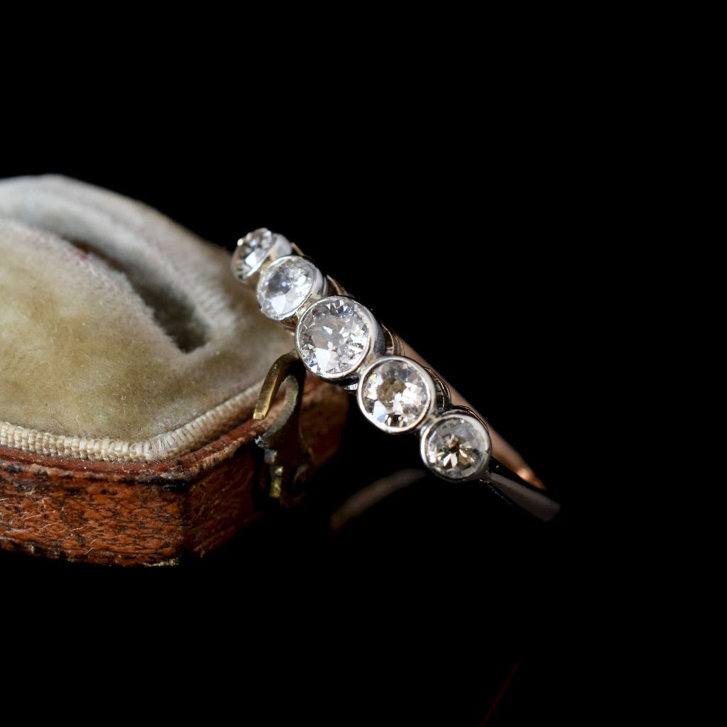 Antique Late Edwardian / Early Art Deco 18ct Rose Gold Five Stone Ring 0.80ct