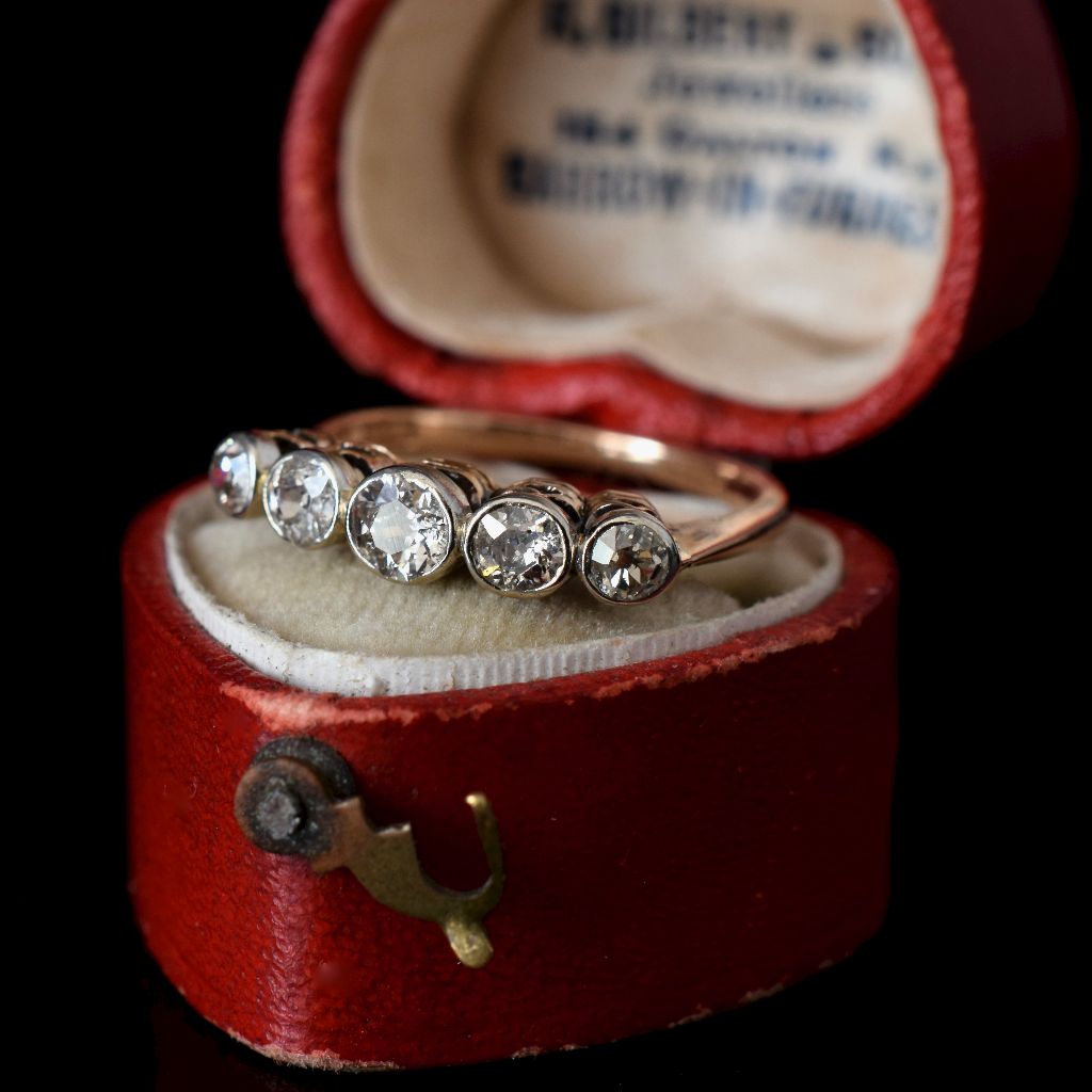 Antique Late Edwardian / Early Art Deco 18ct Rose Gold Five Stone Ring 0.80ct