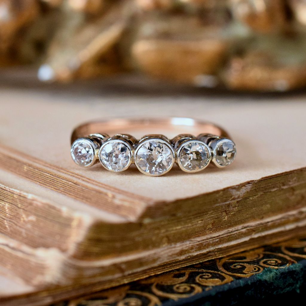 Antique Late Edwardian / Early Art Deco 18ct Rose Gold Five Stone Ring 0.80ct