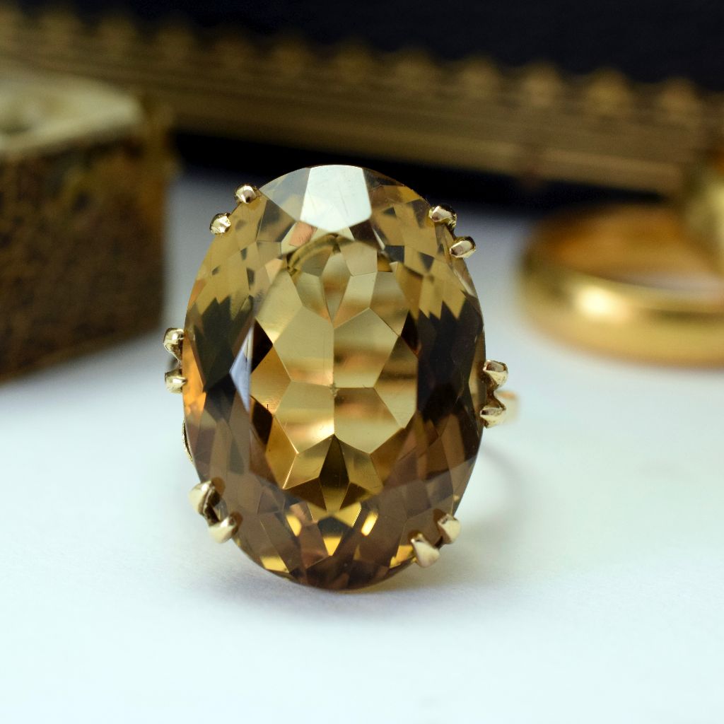 Vintage 9ct Yellow Gold Faceted Citrine Ring - 15cts