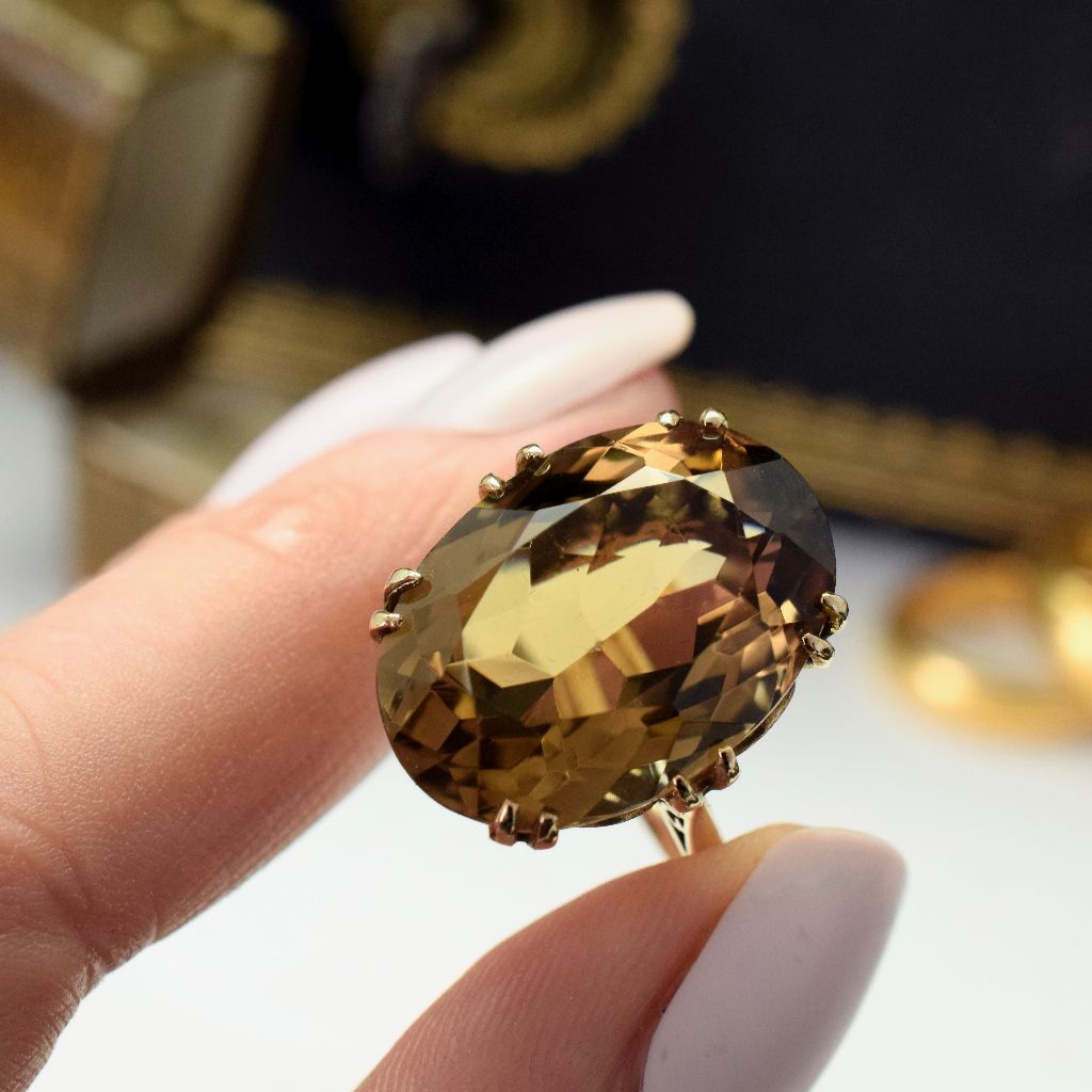 Vintage 9ct Yellow Gold Faceted Citrine Ring - 15cts