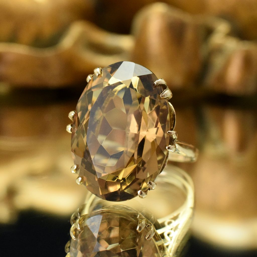 Vintage 9ct Yellow Gold Faceted Citrine Ring - 15cts