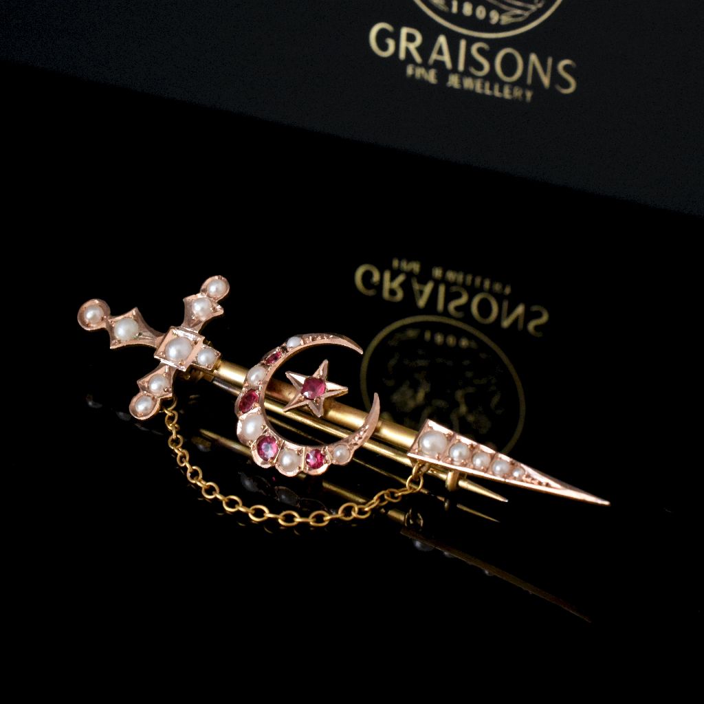 Antique Australian 9ct Gold Cresent / Star Brooch Circa 1905