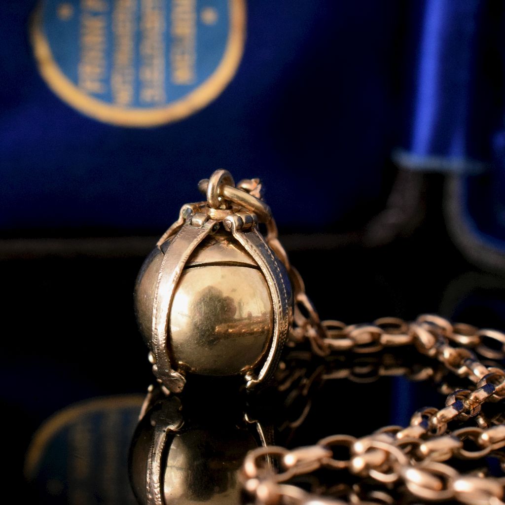 Antique Edwardian Era British Masonic Orb Pendant 9ct Yellow Gold and Silver