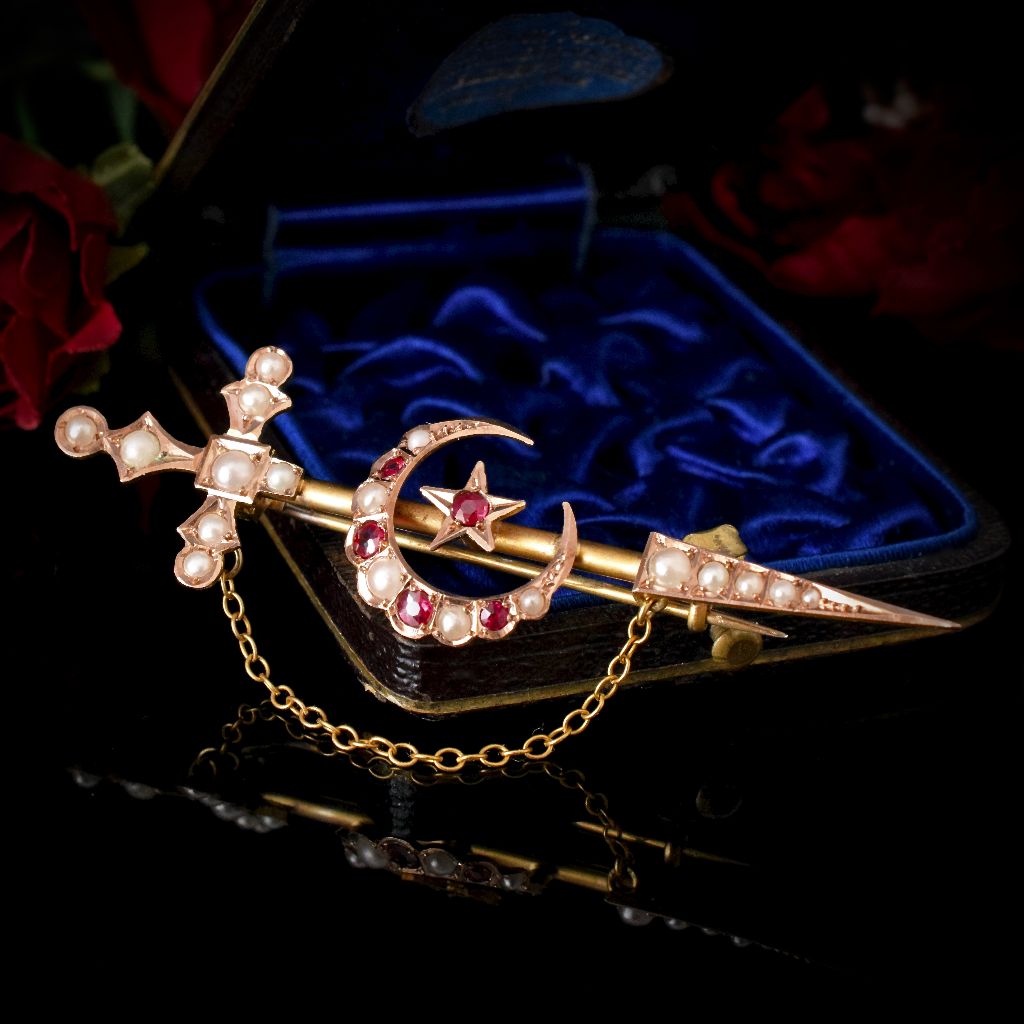 Antique Australian 9ct Gold Cresent / Star Brooch Circa 1905
