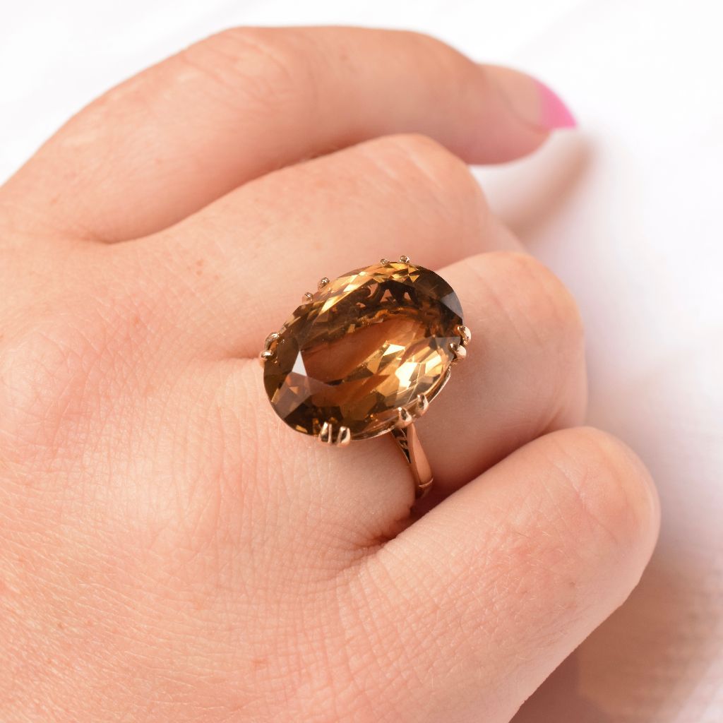 Vintage 9ct Yellow Gold Faceted Citrine Ring - 15cts