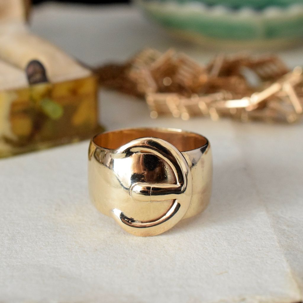 Vintage 9ct Yellow Gold Wide Cigar Band Buckle Ring 1967