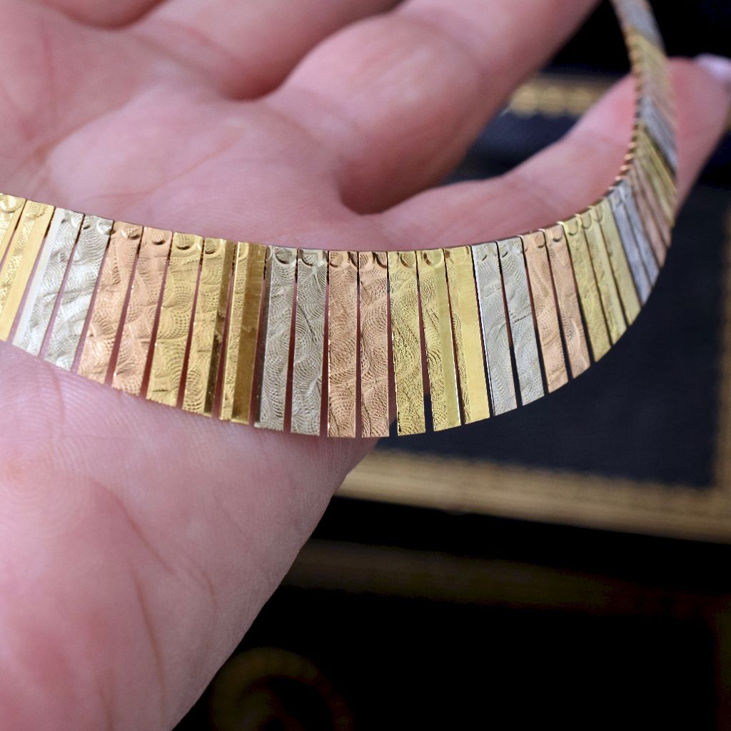Superb Vintage 18ct Tri-Colour Gold Italian Fringe Reversible Necklace Circa 1960’s