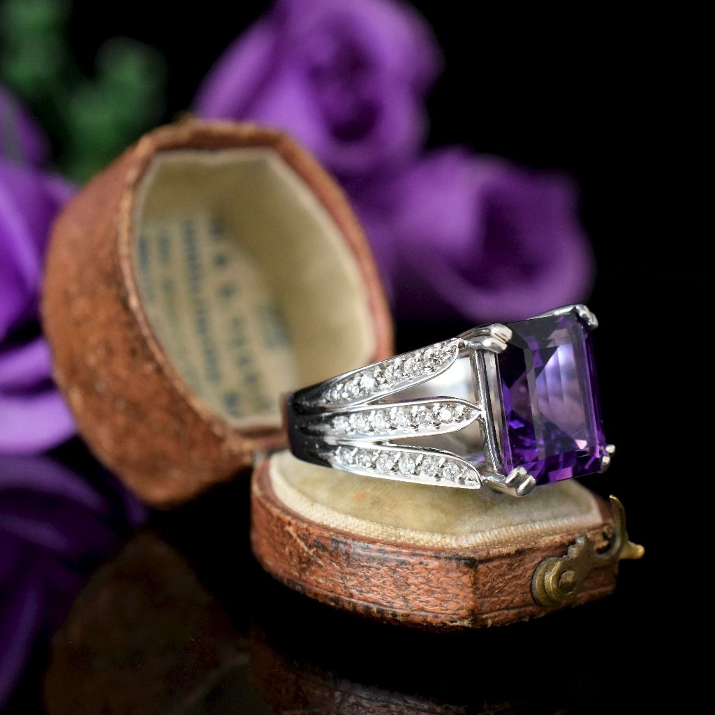 Modern 18ct White Gold Amethyst And Diamond Ring
