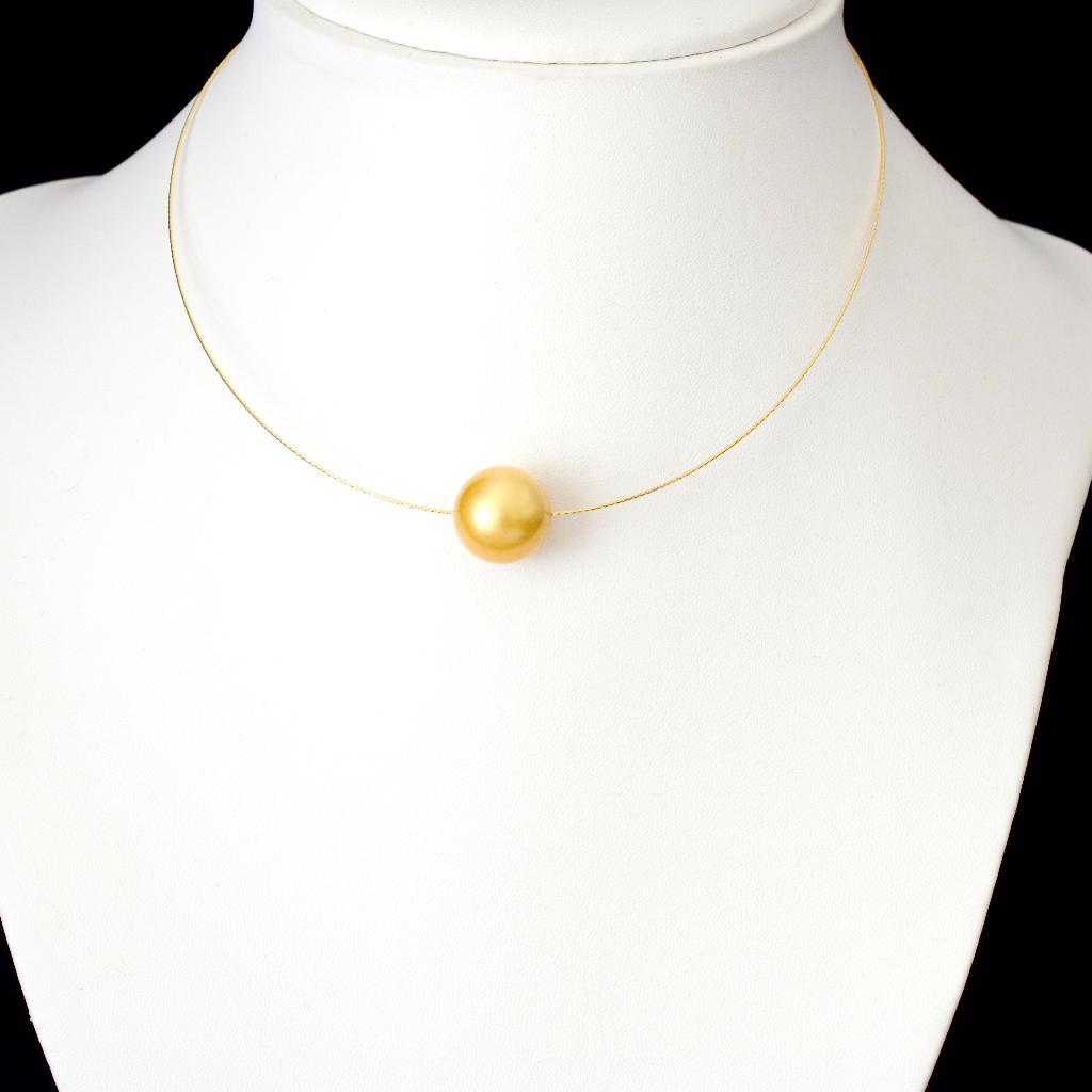 Modern 18ct Yellow Gold Omega Chain And Golden South Sea “Floating’ Pearl Necklace
