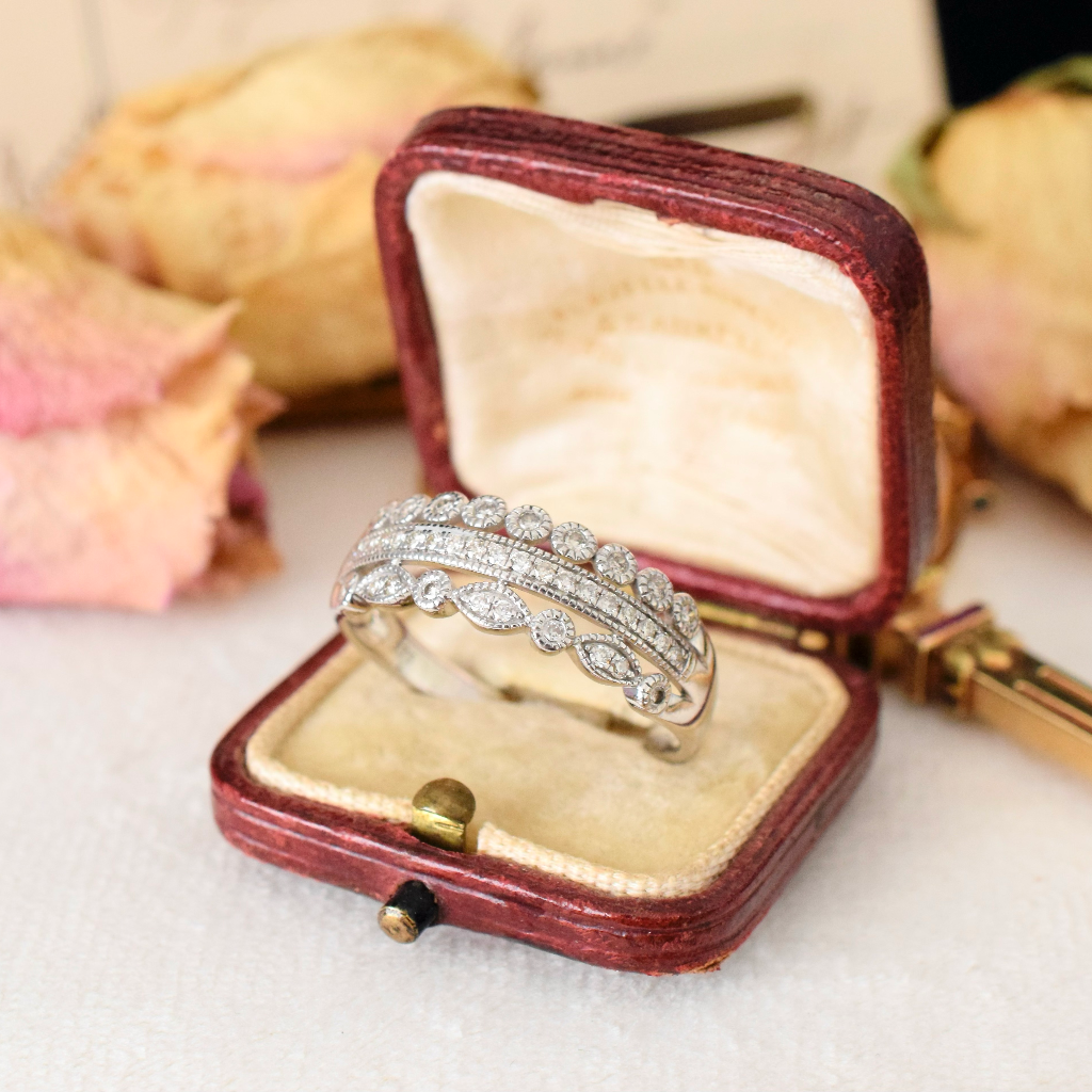 Modern 9ct White Gold Three Row Diamond Ring