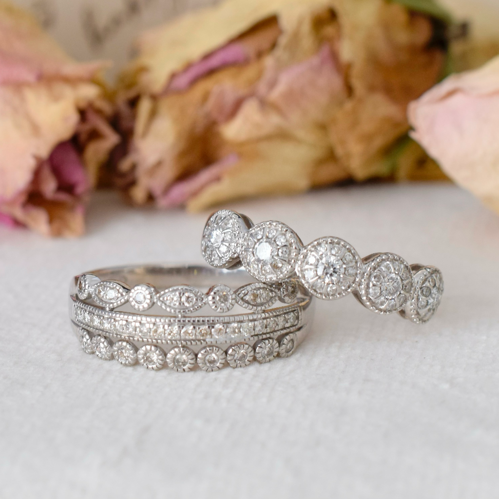 Modern 9ct White Gold Three Row Diamond Ring
