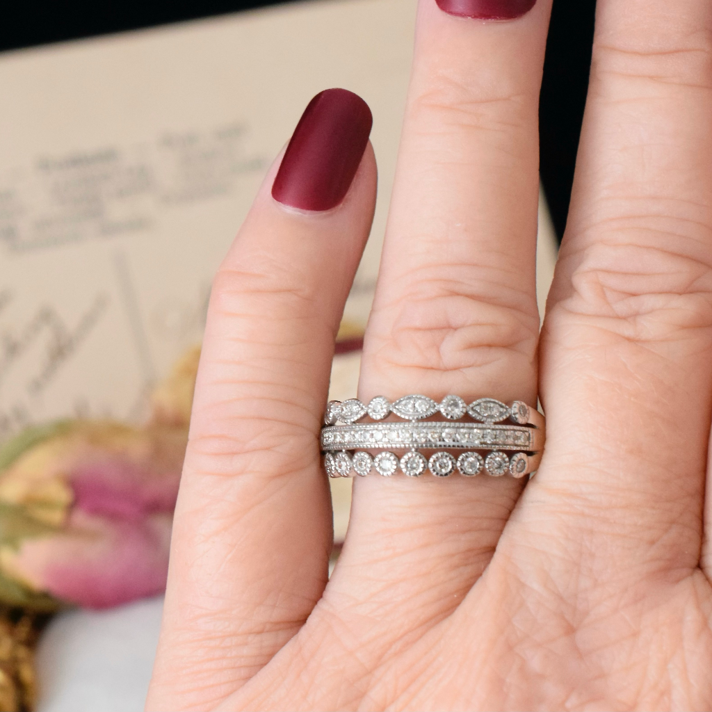Modern 9ct White Gold Three Row Diamond Ring