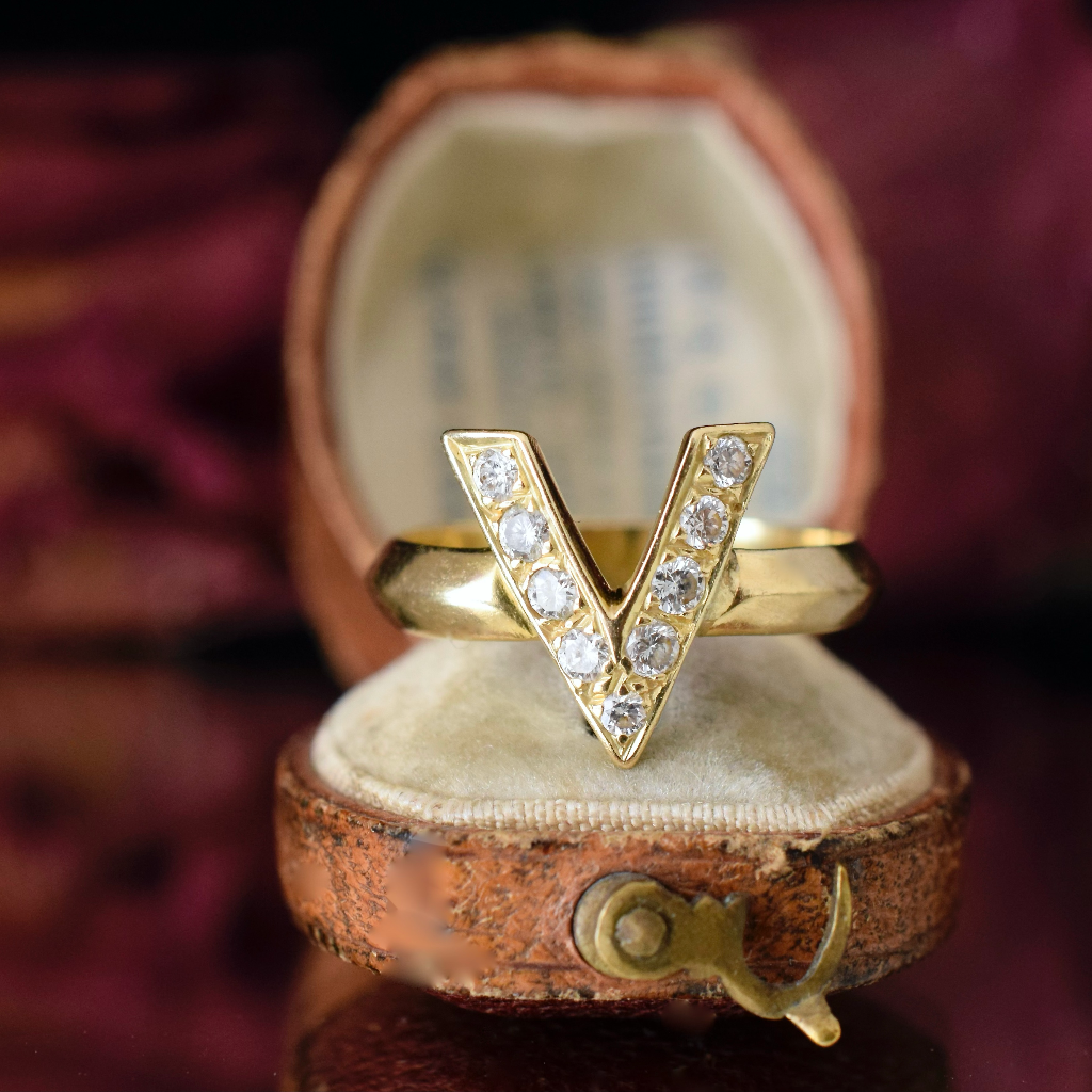 Modern 18ct Yellow Gold Diamond Initial ‘V’ Ring