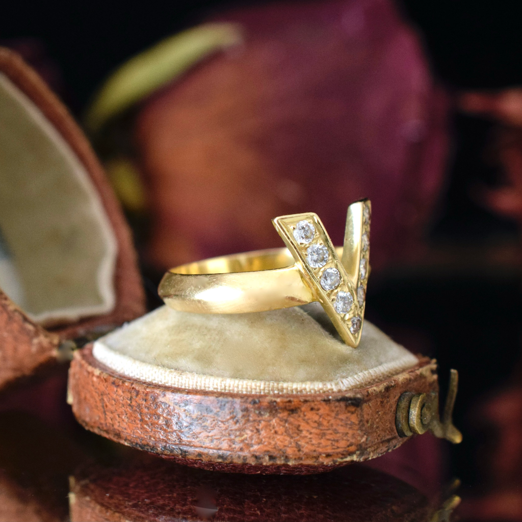 Modern 18ct Yellow Gold Diamond Initial ‘V’ Ring