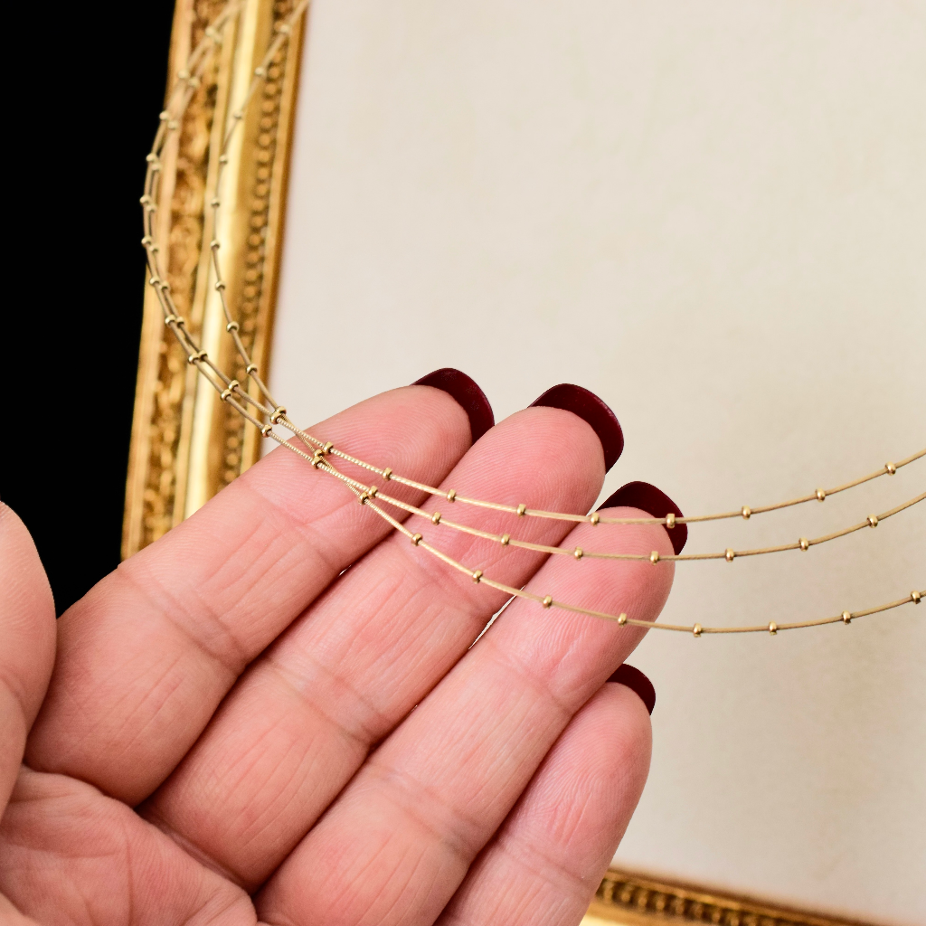 Modern Italian 9ct Yellow Gold Triple Strand Fancy Omega Necklace