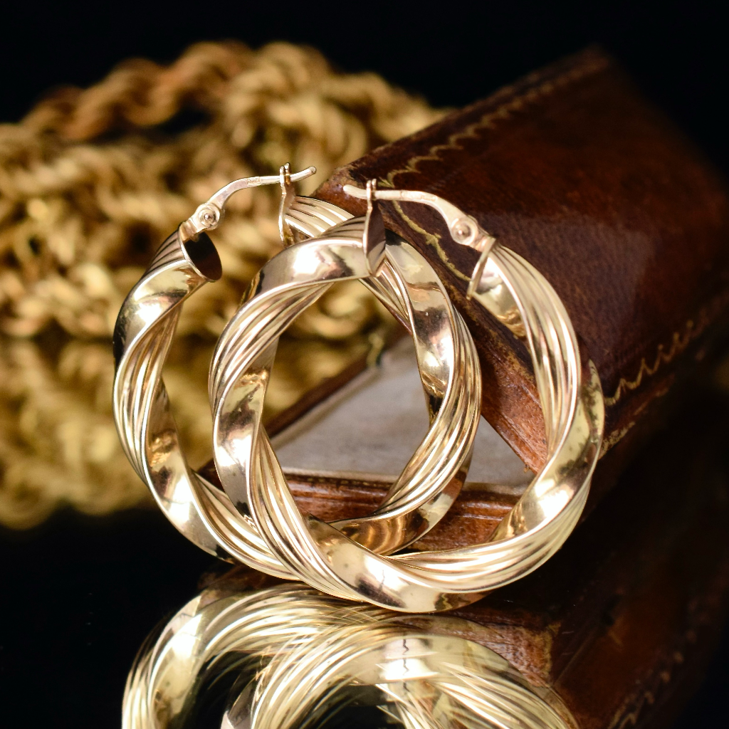 Modern Large 9ct Yellow Gold Creole Hoop Earrings