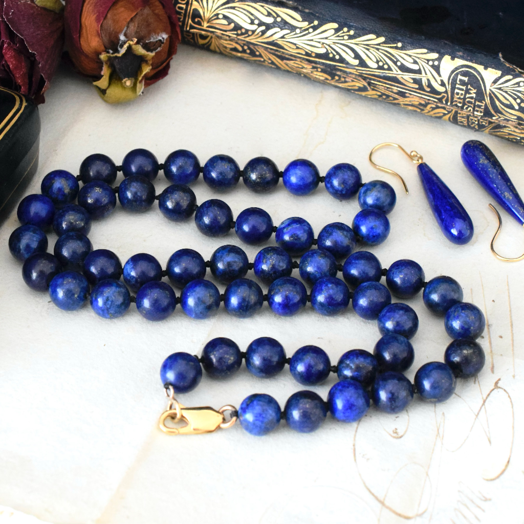 Modern 9ct Yellow Gold Clasped Strand Of Lapis Lazuli Beads