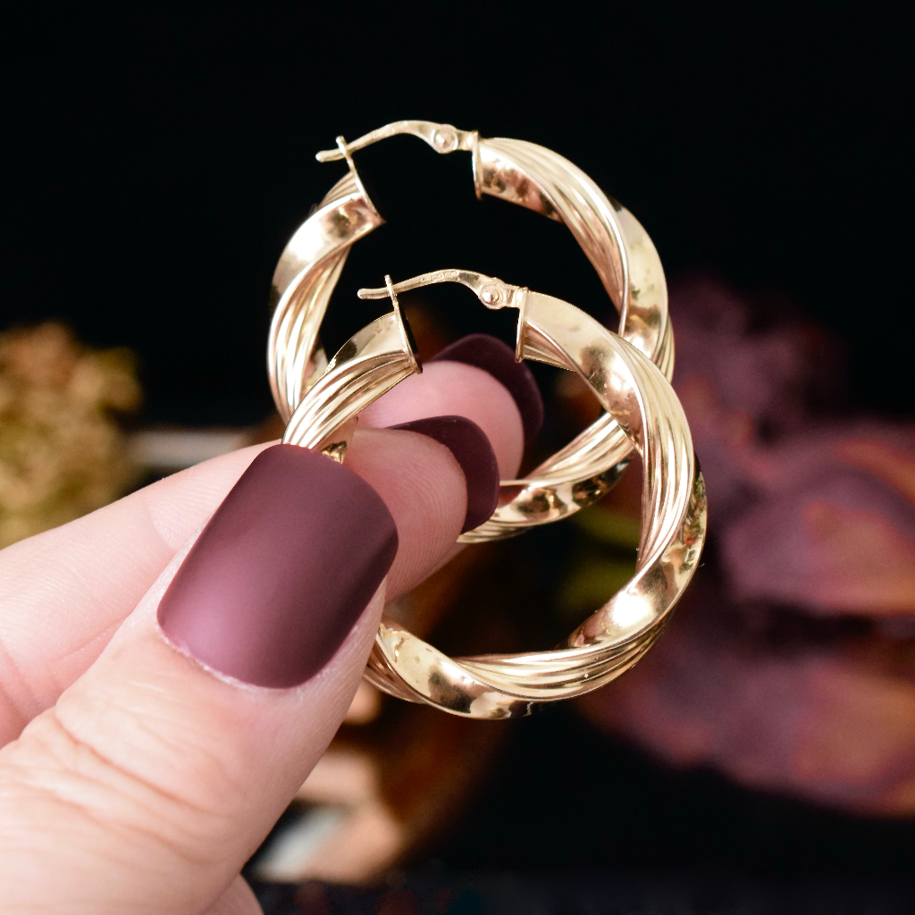 Modern Large 9ct Yellow Gold Creole Hoop Earrings