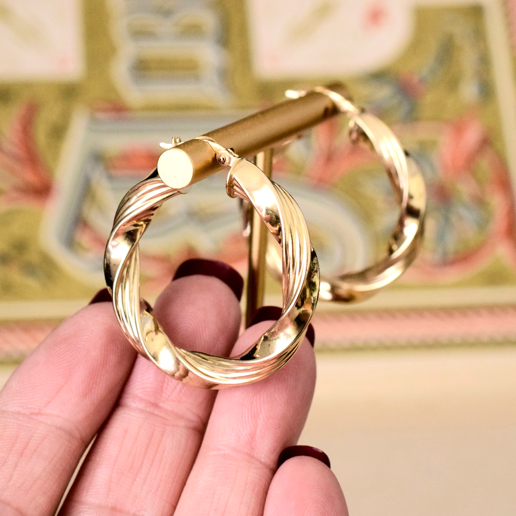 Modern Large 9ct Yellow Gold Creole Hoop Earrings