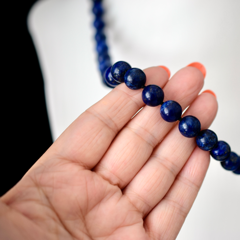 Modern 9ct Yellow Gold Clasped Strand Of Lapis Lazuli Beads