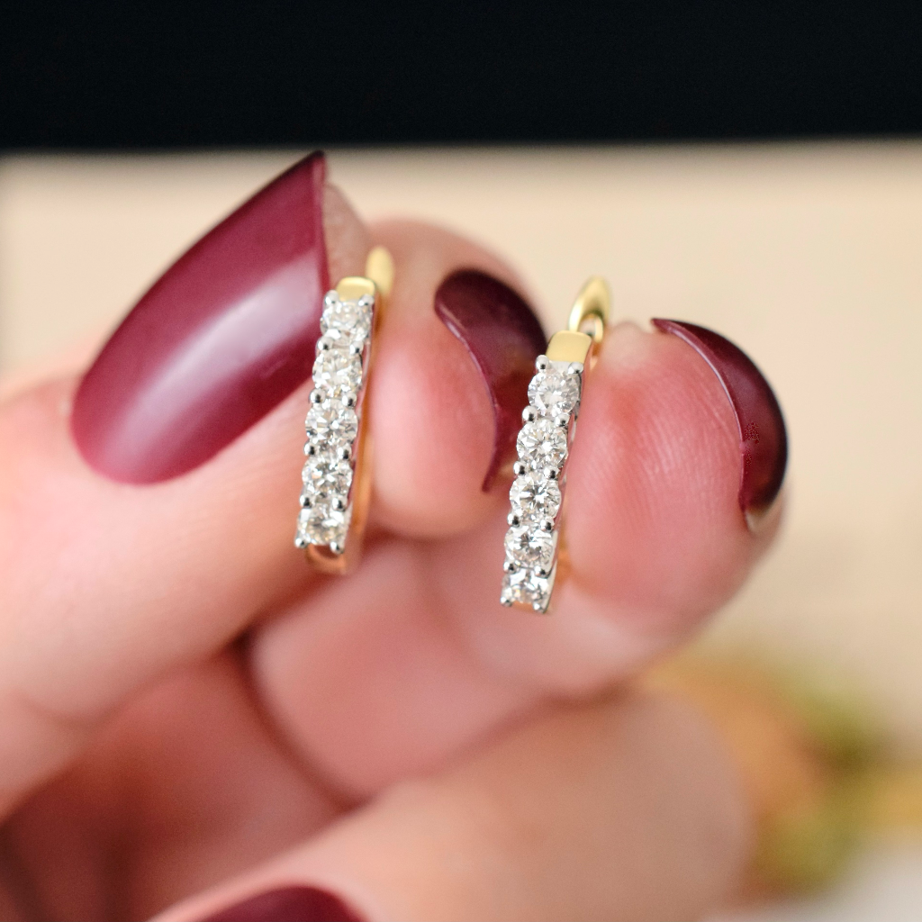 Modern 18ct Yellow Gold Diamond ‘Lever Back’ Earrings