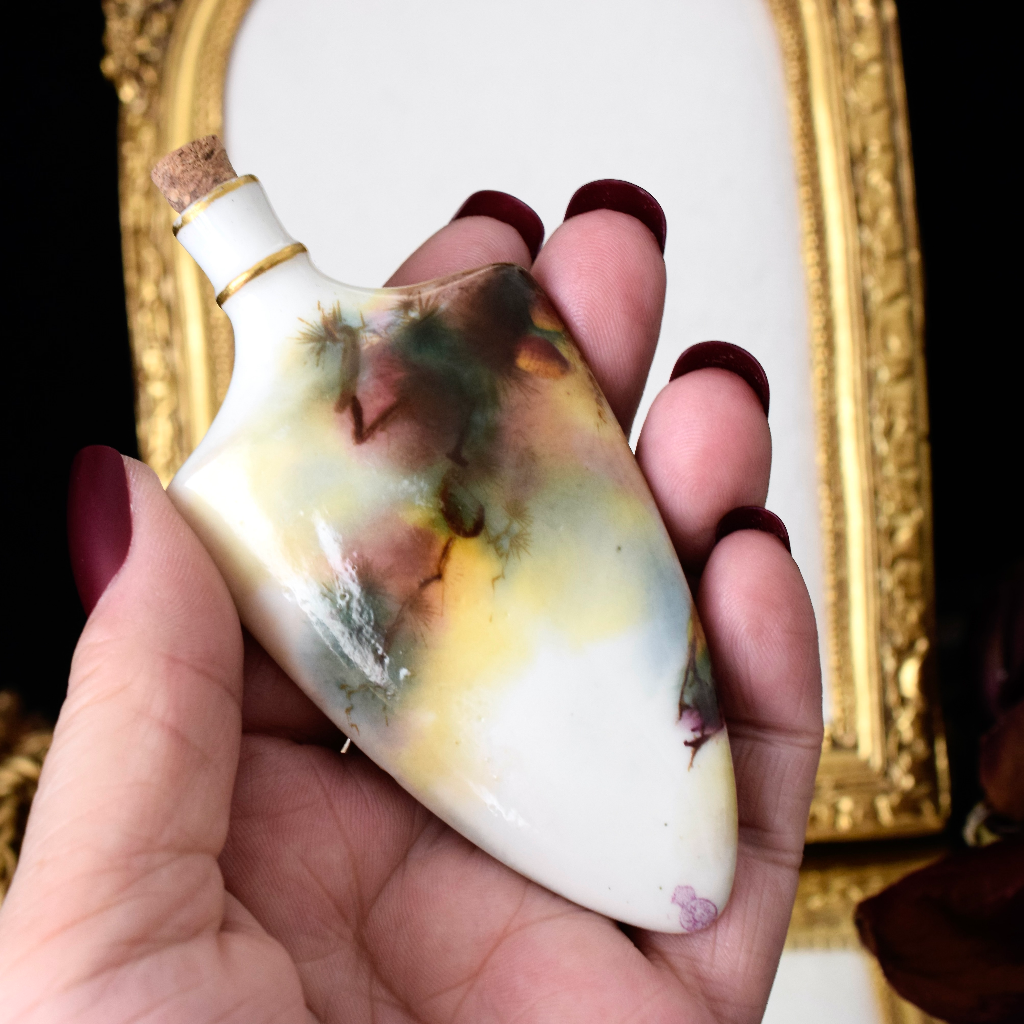 Antique Late Victorian Royal Worcester ‘Peacock’ Porcelain Scent Bottle Circa 1890