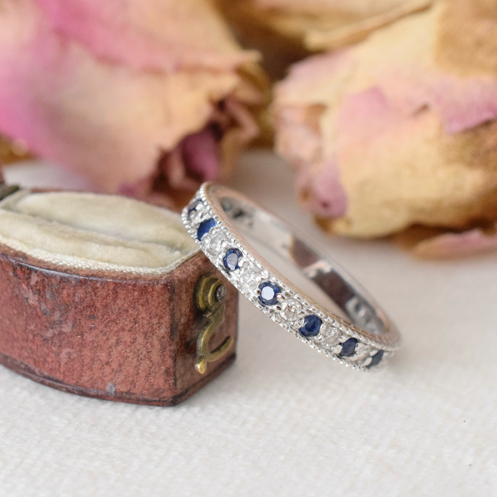 Modern 14ct White Gold Sapphire And Diamond Eternity Ring Independent Insurance/Replacement Valuation Included For $1,800 AUD From 2016