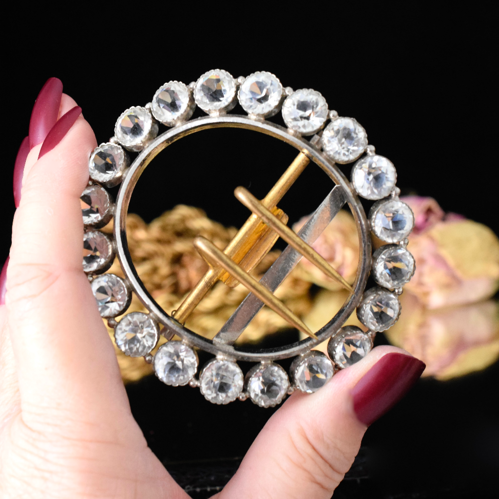 Antique Victorian/Edwardian Paste, Sterling Silver And Gilt ‘Sash’ Buckle Circa 1900
