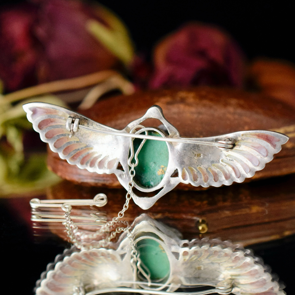 Austrian Art Deco Egyptian Revival Plique à Jour Winged Scarab Brooch Circa 1930
