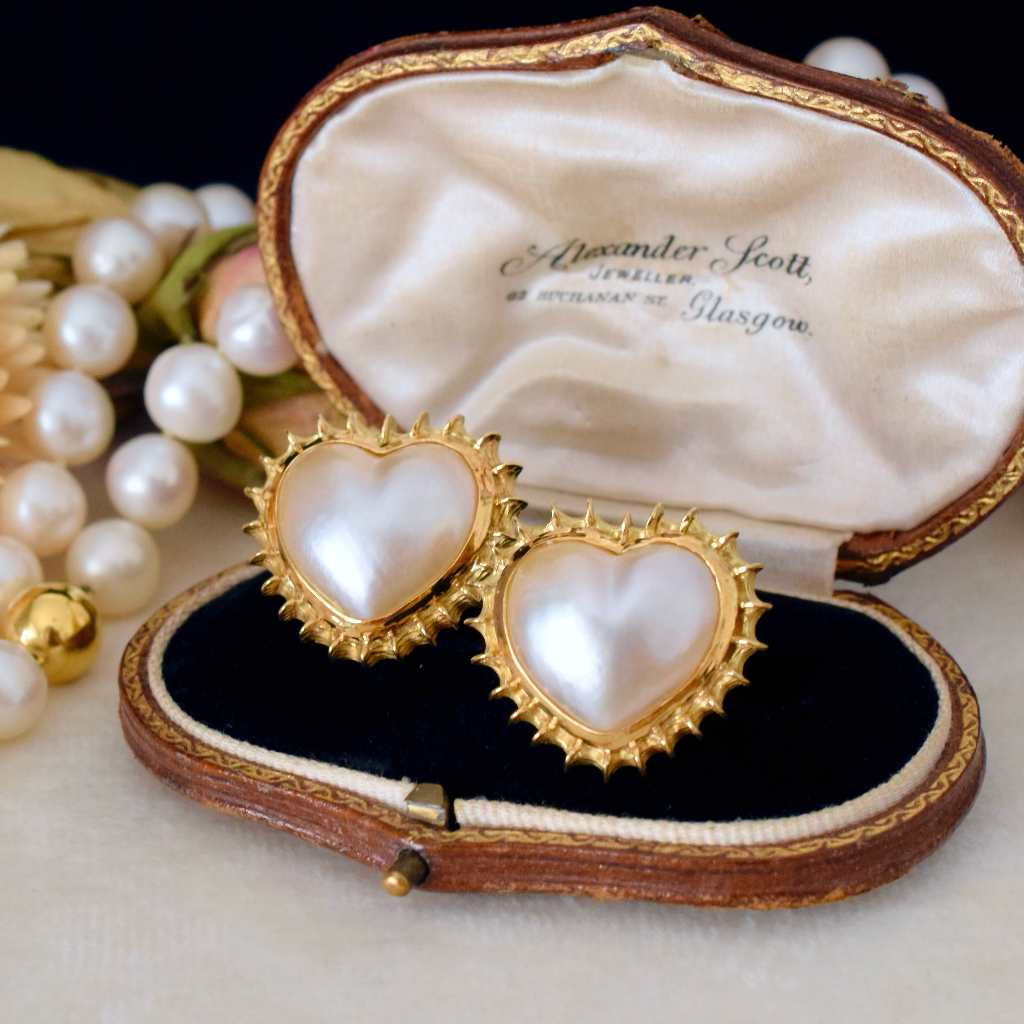 Modern 18ct Yellow Gold ‘Heart’ Cut Mabe Pearl Earrings