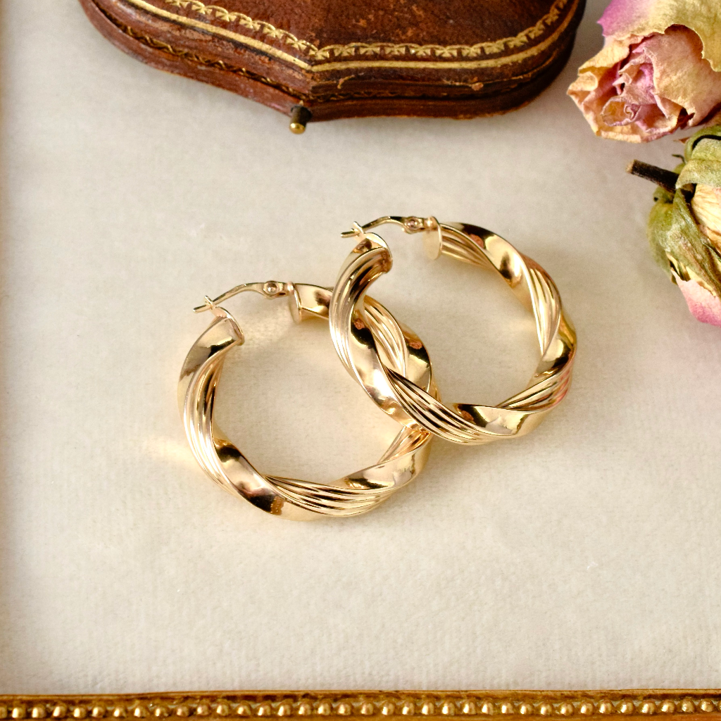Modern Large 9ct Yellow Gold Creole Hoop Earrings