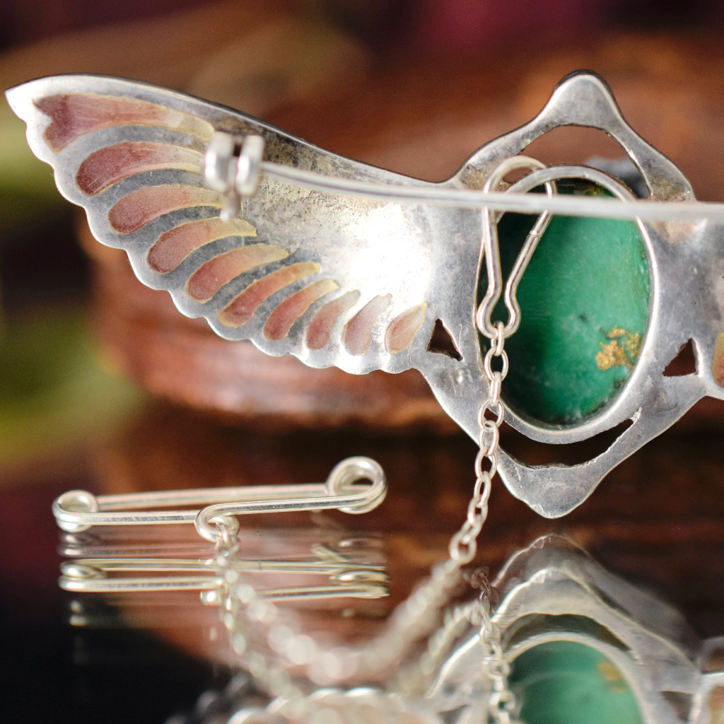 Austrian Art Deco Egyptian Revival Plique à Jour Winged Scarab Brooch Circa 1930