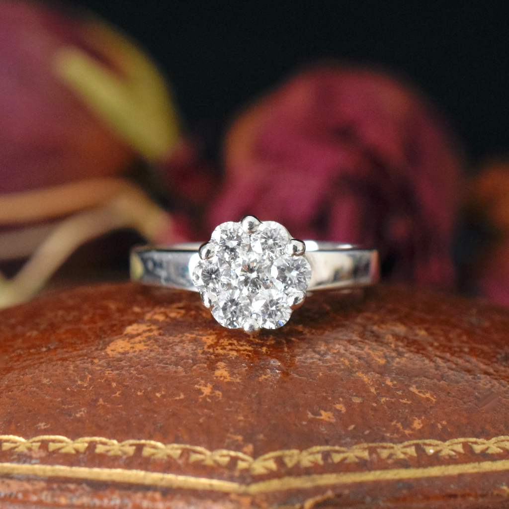 Modern 9ct White Gold ‘Daisy’ Diamond Halo Ring