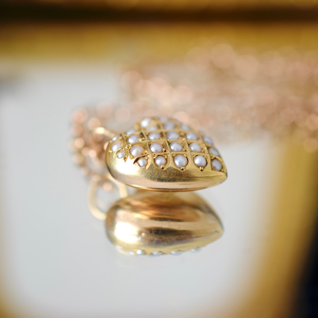 Antique Australian 15ct Rose Gold And Pearl Puffy Heart By Duggin, Shappere And Co. Circa 1915